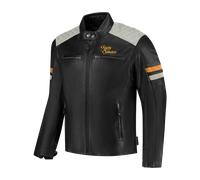 Rusty Stitches Jari V2, veste en cuir L Noir/Gris Clair/Or Noir/Gris Clair/Or