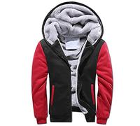 Blouson Moto Travail Saharienne d'hiver,idee Cadeau Homme, Grand Football Daim D'intérieur Chasse Sweat-Shirt Sherpa Zippée Manches Longues Marque Veste Trois Quart Homme Rouge S