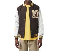 Blouson New Era Heritage Varsity - Réf. 60284780. Couleur : Marron, Blanc, Jaune. Détails. - Manches de contrôle des couleurs. - S