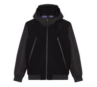 Blouson noir à capuche en laine mélangée avec une coupe droite L