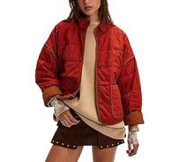 Blouson Reversible Femme InterNos Womens Quilted Jacket Lightweight Winter Striped Stand Collar Padded Puffer Cardigan Coat with Pockets Veste Polaire Chaude Femme (Hot Pink, L)