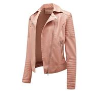 Blouson Simili Cuir Faux Leather Jacket Femme Veste Biker Motard Imitation Cuir Oversize PU Grande Taille Blousons Moto Vintage Rose M