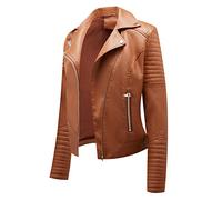 Blouson Simili Cuir Femme Biker Motard Cintrée Imitation Cuir Oversize PU Grande Taille Vintage XL
