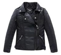 Blouson Simili Cuir Garçon Fille - FINDPITAYA - Perfect Imitation Cuir - Veste Motard Enfant Noir 110 cm