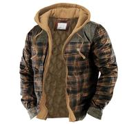 Blousons à Carreaux en Patchwork de Cowboy Occidental Vintage pour Hommes à Capuche en Plein air décontracté Chaud Veste d'hiver Manteaux,Marron,XXL