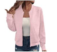 Blousons bomber pour femme - Léger et texturé - Veste courte décontractée à manches longues - Fermeture éclair - Veste de vol douce et classique - Cardigan - Sweatshirt - Vêtements d'extérieur