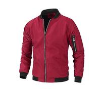 Blousons Homme,Blouson Aviateur Pour Homme Manteau De Baseball Léger Veste Utilitaire De Couleur Unie Vintage Veste De Transition De Sport Décontractée Pour Homme Blouson Aviateur Classique,Rouge,