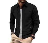 Blousons Homme Décontractée Bombers Homme Léger à Col Montant Veste Mi Saison Couleur Uni Blouson Moto Zippée Transition Veste Baseball Manteau pour Les Loisirs, avec Poche