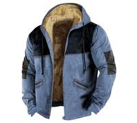Blousons Homme Zippée Mi Saison Chaud Anorak Moto Longue Lestée Thermique Baseball Travail Col Mao Daim Sweat Shirt Veste Softshell,idee Cadeau Homme, Bleu 5XL