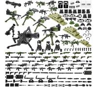 BloxBrix 130 pcs Weapons-Machine-Guns-Rifles Compatible with Lego-Guns, Minifigures-add-ons-Militarybase-Toy-Soldiers-Police, WW2-Modern-Swat-Battle-Ammo-Belt-gas Mask-Decations for Army-Men