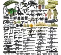 BloxBrix 180 pcs Weapons-Machine-Guns-Rifles Applicable to Minifigures-add-ons-Militarybase-Toy-Soldiers-Police, WW2-Modern-Swat-Battle-Ammo-Belt-gas Mask-Decations for Army-Men