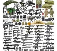 BloxBrix 180 pcs Weapons-Machine-Guns-Rifles Compatible with Lego-Guns, Minifigures-add-ons-Militarybase-Toy-Soldiers-Police, WW2-Modern-Swat-Battle-Ammo-Belt-gas Mask-Decations for Army-Men