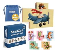 Bloxxi Cubes Puzzle Magnétique Enfant +3 Ans -16 Cubes Magnétiques Éducatifs - 6 Puzzles Animaux - Jeu Montessori Créatif - Jouet Logique & Motricité Fine - Jeu de Voyage sans Écran
