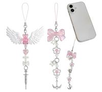 BLPRKOT 2 Pièces mobile phone pendant flower star pink cute wrist strap universal key ring star bag camera pendant
