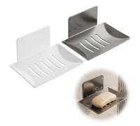 BLPRKOT 2 Pièces Porte Savon Mural sans Perçage, Porte Savon Douche Auto-Adhésif en Acier au Carbone, Support Savon pour Salle de Bain, Cuisine et Balcon, Design Moderne, Blanc et Gris, 11,5x7x4cm