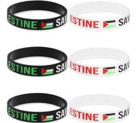 BLPRKOT 6 Pièces Bracelet en Caoutchouc Nouveau Bracelet Drapeau Palestinien Bracelet Drapeau Palestine Deux Couleurs Bracelet en Caoutchouc Sport (blanc noir