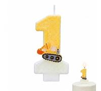 BLPRKOT Bougie Anniversaire Chiffre 1 Thème Chantier - Décoration de Gâteau pour Garçon - Bougie de Construction Jaune et Blanche pour Premier Anniversaire et Fête Thématique - 7,5 x 4 cm