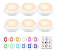 BLS AA-1062 Lot de 6 palets lumineux LED sans fil avec télécommande et minuteur, fonctionne avec 3 piles AA, lumières à changement de couleur, à coller n'importe où pour placard de cuisine