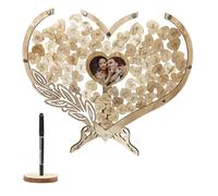 BLSFXROE Livre d'or de mariage personnalisable, 100 cœurs en bois, décoration de mariage pour réception de mariage, anniversaire, remise de diplôme, fête commémorative