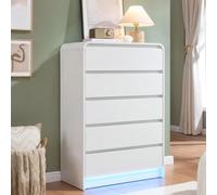 BLSYHDH Commode 5 Tiroirs avec LED,Commode Bois,Armoire à Tiroirs Chambre,Meuble a Tiroirs Rangement,avec Une Conception Anti-Basculement (Blanc, 5 tiroirs+LED)