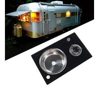 BLSYHDH Table de Cuisson à Gaz avec Brûleur Unique et évier, Cuisinière en Verre trempé pour Bateau, Caravane, Camping-car, Cuisinière à Gaz avec Lavabo Rond en Acier Inoxydable