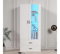 BLSYHDH Vitrine éclairée par LED 16 Couleurs, 2 Portes, vitrine Autonome avec Porte Transparente, vitrine Autonome Vitrine LED Blanche Salon Salon Vitrine Murale LED Armoire LED Buffet (Style-4)