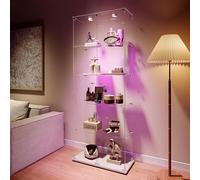 BLSYHDH Vitrine en Verre à Poser, vitrine en Verre avec LED, 5 Couches de Verre et Bois, vitrine avec 2 Portes et Serrure, vitrines en Verre pour présentation, vitrine de Collection