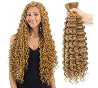 BLTYXT Deep Wave Bulk Hair 24 Inch Synthetic Braiding Hair Curly Crochet Hair Boho Braids Natural Color for Hair Extensions (27, 24 Inch（6 Bundles）)
