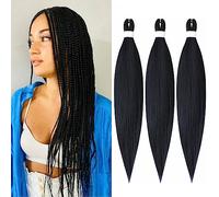 BLTYXT Pre-stretched Braiding Hair 26'' Easy Braid 3 Packs Professional Itch Free Synthetic Fiber EZ Braids Yaki Texture Knotless Braiding Hair Extensions(1#, 26 Inch（Pack of 3）)