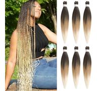 BLTYXT Pre-stretched Braiding Hair 26'' Easy Braid 6 Packs Professional Itch Free Synthetic Fiber EZ Braids Yaki Texture Knotless Braiding Hair Extensions(T1B-27-613, 26 Inch（Pack of 6）)