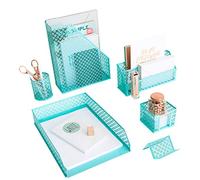 Blu Monaco Aqua - Ensemble de 6 organiseurs de bureau mignons - Organisateurs de bureau et accessoires pour femme - Accessoires de bureau mignons - Organisation de bureau