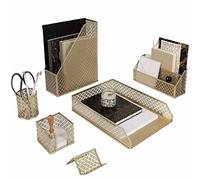 BLU MONACO Ensemble d’organisation de bureau avec trieur de courrier, porte-notes autocollantes, pot à stylos, porte-magazines, bac à lettres et porte-cartes de visite, doré/rose