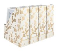 Blu Monaco Lot de 4 boîtes de rangement décoratives pliables pour magazines avec motif floral doré et porte-étiquette dorée - Boîtes idéales pour livres ou organiseur de fichiers verticaux pour
