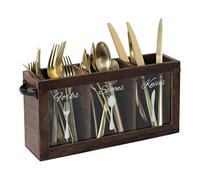 Blu Monaco Panier à couverts en bois marron foncé avec couteau, fourchette et cuillère