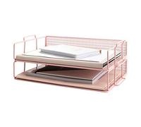BLU MONACO Pink Mesh Paper Tray - Set of 2 Stackable Letter Trays - Durable Metal Desk Organizer for Home, Office & School - Stylish Document Holder, File Storage, and Workspace Organizer