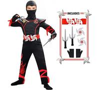 Blu Ninfee Costume de ninja pour enfant - Costume d'Halloween pour garçon - Une pièce - Costume de carnaval pour fille - Costume d'Halloween avec étoile - Rouge et noir - Taille M