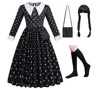 bluaqua Wendsday Costume de mercredi pour fille - Costume de mercredi pour fille - Costume de mercredi de 4 à 13 ans