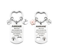 Bluckincle Cadeau Marraine Parrain Noel Cadeaux Bapteme,2PCS Porte Clef Cadeau Pour Marraine Parrain Annonce Demande