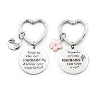 Bluckincle Cadeau Parrain Marraine Bapteme,2 Porte Clef Cadeau Parrain Marraine,Cadeaux Pour Marraine Parrain Demande