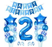 Blue 2Nd Birthday Balloon, Balloon 2 Birthday Decoration, Happy Birthday Balloon, Giant Leaf Number 2 Balloon 2 Birthday Decoration, Birthday Decoration For Boys 2 Year Old