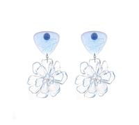 Blue 3D Large Flower Drop Earrings, Transparent Acrylic with Pearl Center, Lightweight Dangle Statement Earrings for Women, Summer Beach Party & Daily Casual Wear