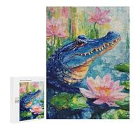 Blue Alligator with Lotus Flowers Puzzle 1000 Pièces Educa Jouet en Bois Cadeau Unique Décoration Intérieure Jeu Éducatif Challenge Toy Adultes Et Enfants À Partir De 14 Ans 500 PCS