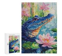Blue Alligator with Lotus Flowers Puzzle 1000 Pièces Educa Jouet en Bois Cadeau Unique Décoration Intérieure Jeu Éducatif Challenge Toy Adultes Et Enfants À Partir De 14 Ans 300 PCS