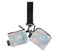 Blue and Golden Clouds Lot de 2 organiseurs d'argent pour femme Grande capacité avec porte-clés pour un usage quotidien Monedero para tarjetas de credito