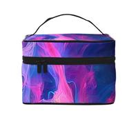 Blue and Pink Fire (1) Trousse de maquillage de voyage imprimée - Organiseur cosmétique léger de grande capacité avec poignée et fermeture éclair - Trousse de toilette de grande capacité, essentiels