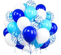 Blue And White Balloons, 60 Pieces 12 Inches Royal Light Blue Confetti Blue And White Latex Balloon For Children Girls Boys Birthday Party Baby Shower Wedding Christening Decoration