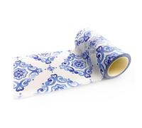 Blue and White Moroccan Ceramic Tile Pattern washi Tape. Extra Wide & Long roll. Use as Temporary Wall Border, for scrapbo.