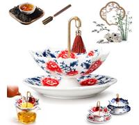 Blue and White Porcelain Umbrella Tea Infuser Set, Umbrella Tea Strainer, Ceramic Loose Leaf Filter with Rotating Drip Base for Kung Fu Tea Brewing Table Accessory, Well Crafted (B-2)