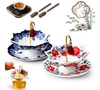 Blue and White Porcelain Umbrella Tea Infuser Set, Umbrella Tea Strainer, Ceramic Loose Leaf Filter with Rotating Drip Base for Kung Fu Tea Brewing Table Accessory, Well Crafted (B-Mix)