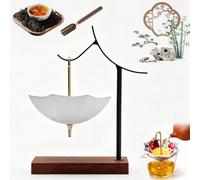 Blue and White Porcelain Umbrella Tea Infuser Set, Umbrella Tea Strainer, Ceramic Loose Leaf Filter with Rotating Drip Base for Kung Fu Tea Brewing Table Accessory, Well Crafted (D-2)